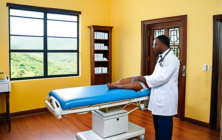 **Image:** A modern, well-equipped private clinic in Jamaica. A doctor is consulting with a well-dressed tourist. The scene conveys high-quality service and a luxurious environment.
    **Keywords:** Jamaica, private clinic, modern, doctor, tourist, consultation, high-quality service, luxury, healthcare tourism.