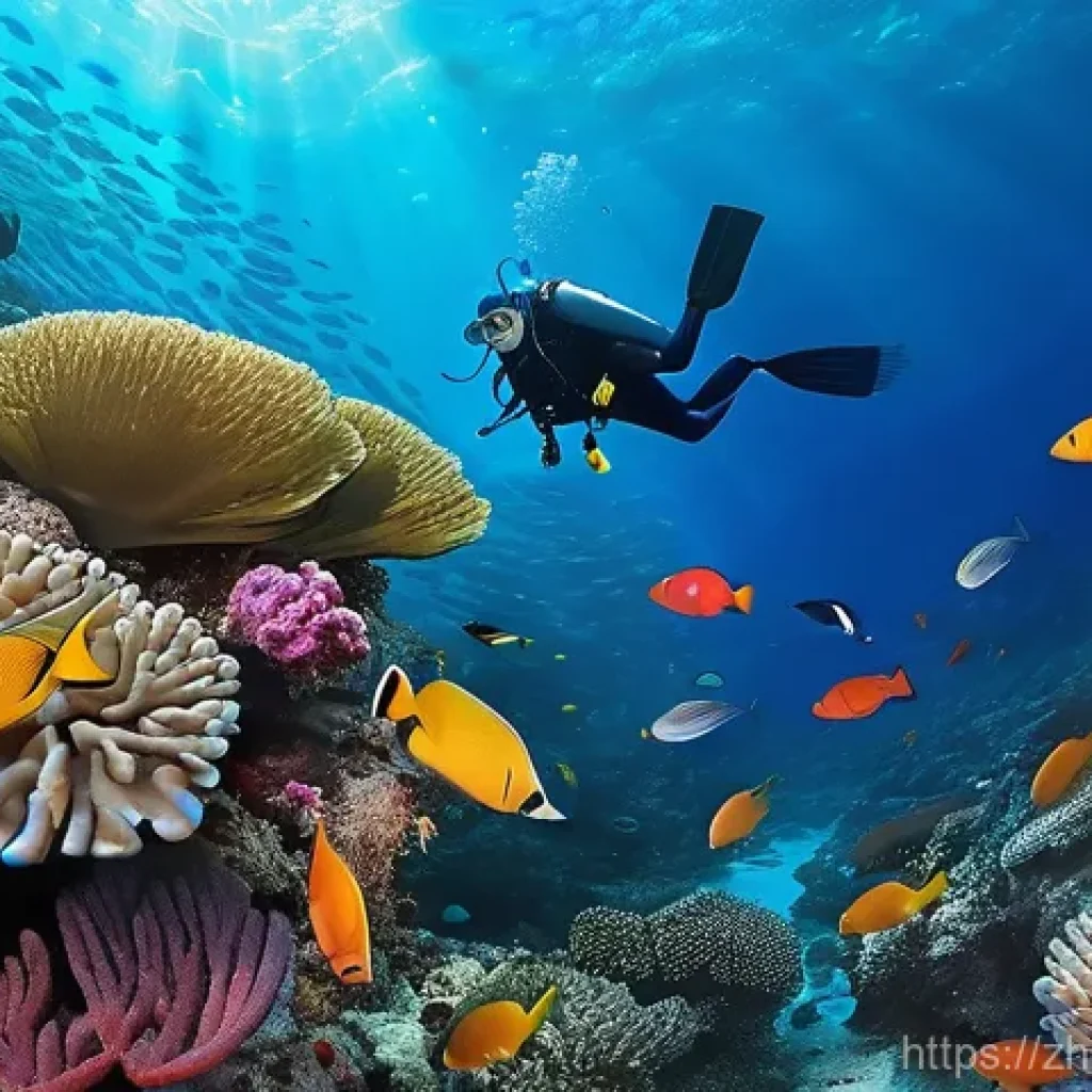 자메이카에서 즐길 수 있는 수상 스포츠 - **Underwater Reef Exploration**
    A vibrant and serene underwater scene in crystal-clear turquoise...