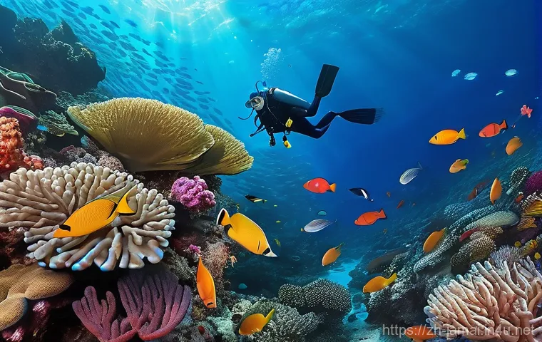 자메이카에서 즐길 수 있는 수상 스포츠 - **Underwater Reef Exploration**
    A vibrant and serene underwater scene in crystal-clear turquoise...